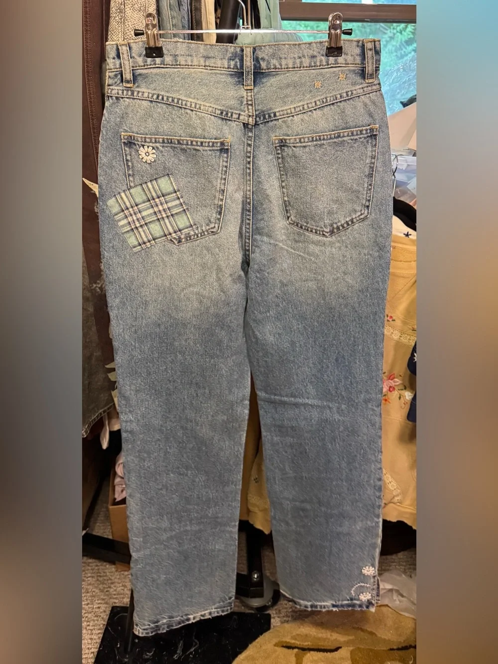 NWOT Free People Steinbeck Patched Straight Leg Jeans - Yukon Valley blue - 27